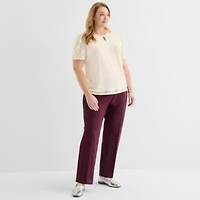 Liz Claiborne Womens Plus Keyhole Neck Long Sleeve Adaptive Blouse