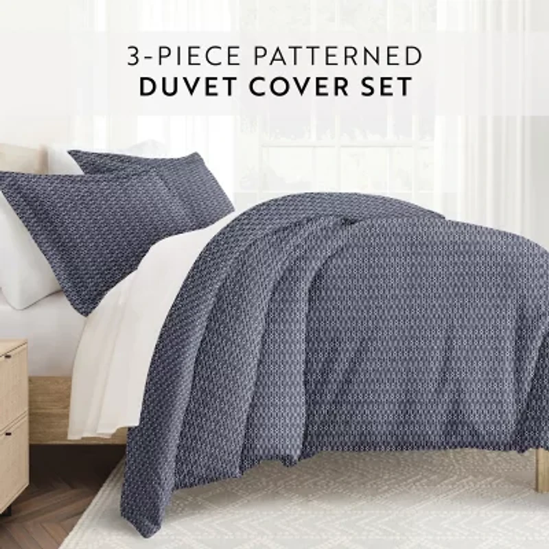 Casual Comfort Premium Ultra Soft Blue Diamond Pattern Duvet Cover Set