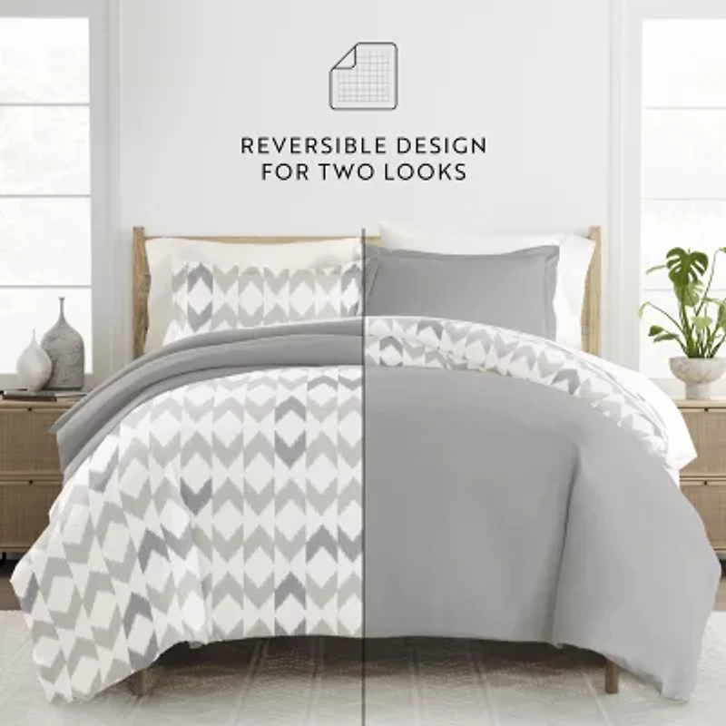 Casual Comfort Chevron Sleep Pattern Oversized Reversible Duvet Cover Set