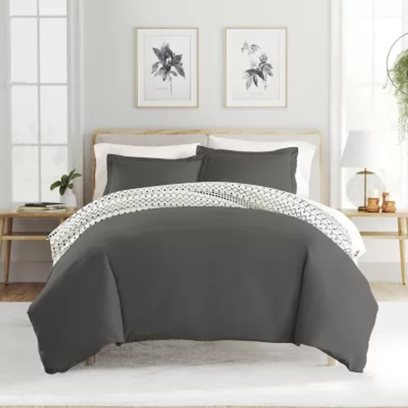 Casual Comfort Etched Gate Pattern Oversized Reversible Duvet Cover Set