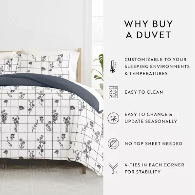 Casual Comfort Flower Field Pattern Oversized Reversible Duvet Cover Set