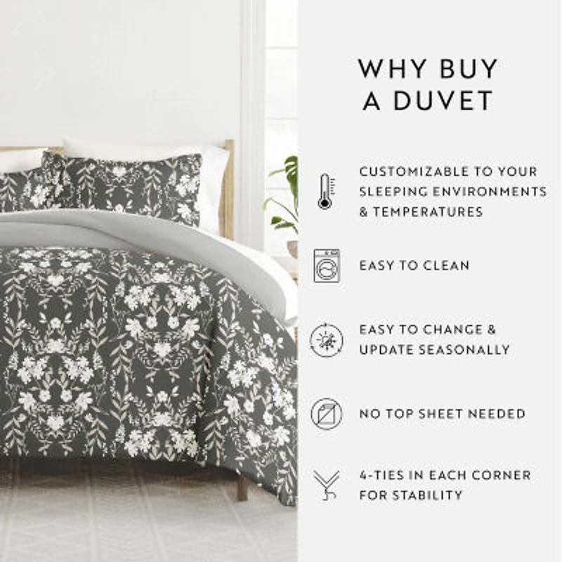 Casual Comfort Secret Garden Pattern Oversized Reversible Duvet Cover Set