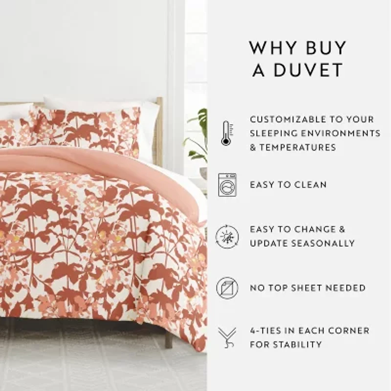 Casual Comfort Boho Flower Patterned Reversible Duvet Cover Set