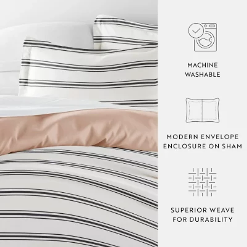 Casual Comfort Desert Stripe Patterned Reversible Duvet Cover Set