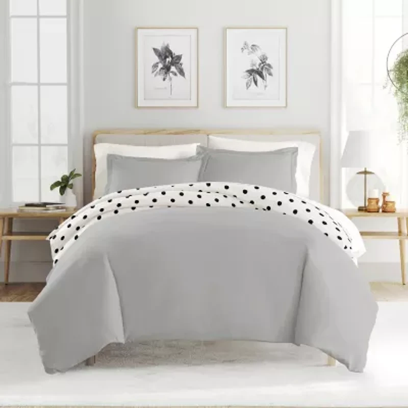 Casual Comfort Painted Polkadot Patterned Reversible Duvet Cover Set