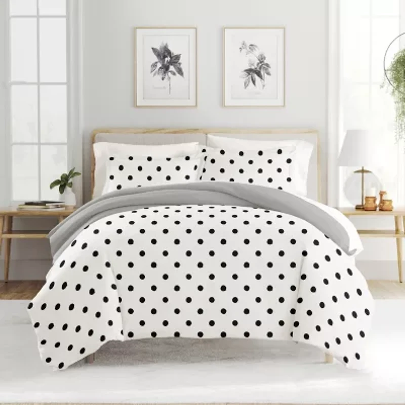 Casual Comfort Painted Polkadot Patterned Reversible Duvet Cover Set