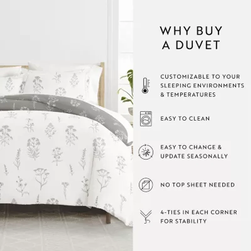 Casual Comfort Botany Floral Patterned Reversible Duvet Cover Set