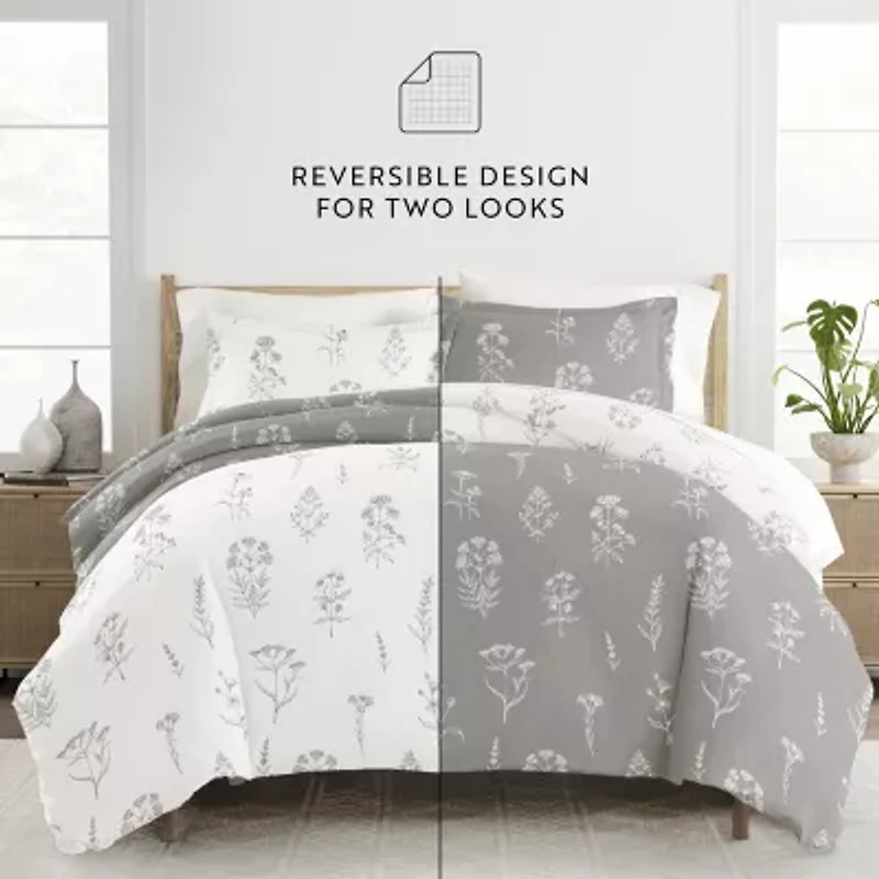 Casual Comfort Botany Floral Patterned Reversible Duvet Cover Set