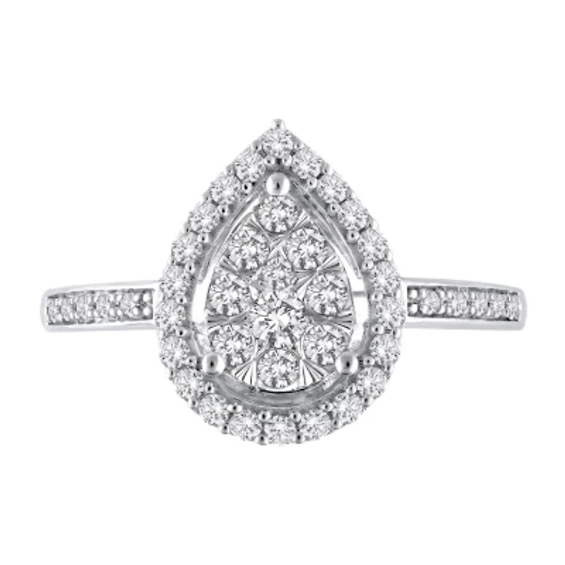 Certified Womens 1/2 CT. T.W. Natural White Diamond 14K Gold Pear Halo Cocktail Ring