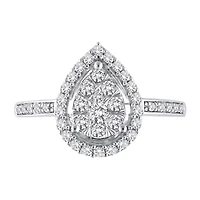 Certified Womens 1/2 CT. T.W. Natural White Diamond 14K Gold Pear Halo Cocktail Ring