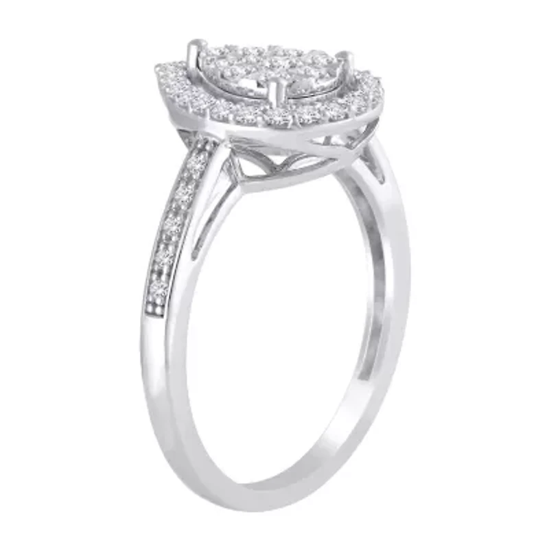 Certified Womens 1/2 CT. T.W. Natural White Diamond 14K Gold Pear Halo Cocktail Ring