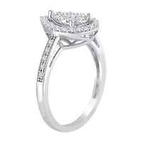 Certified Womens 1/2 CT. T.W. Natural White Diamond 14K Gold Pear Halo Cocktail Ring