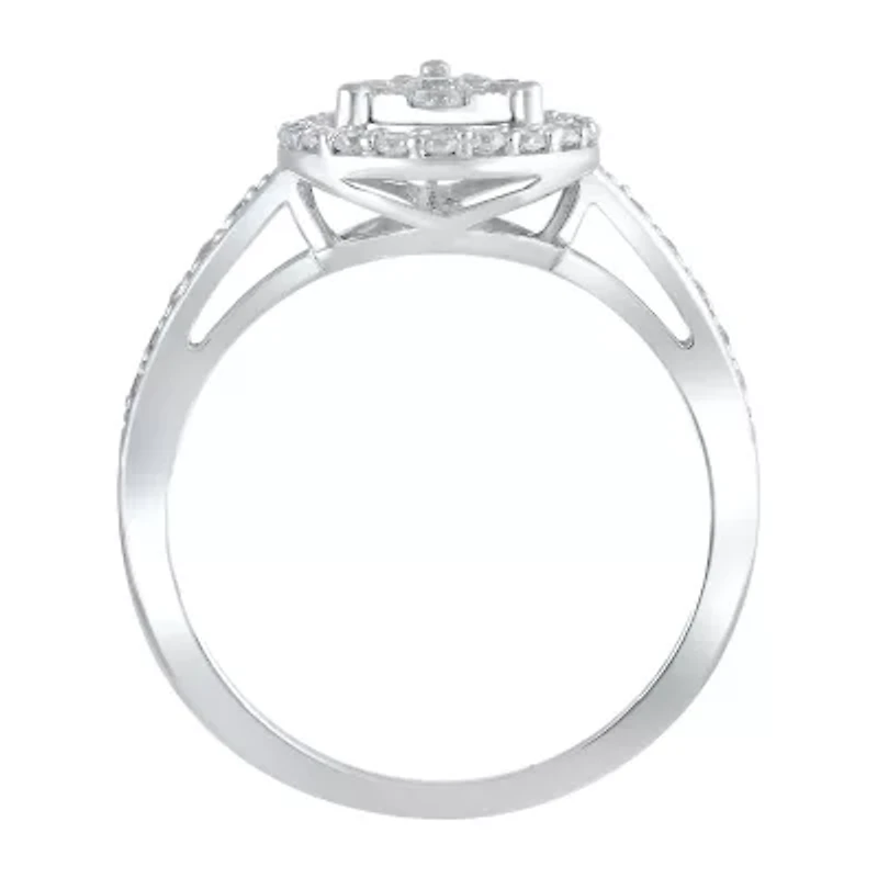 Certified Womens 1/2 CT. T.W. Natural White Diamond 14K Gold Pear Halo Cocktail Ring