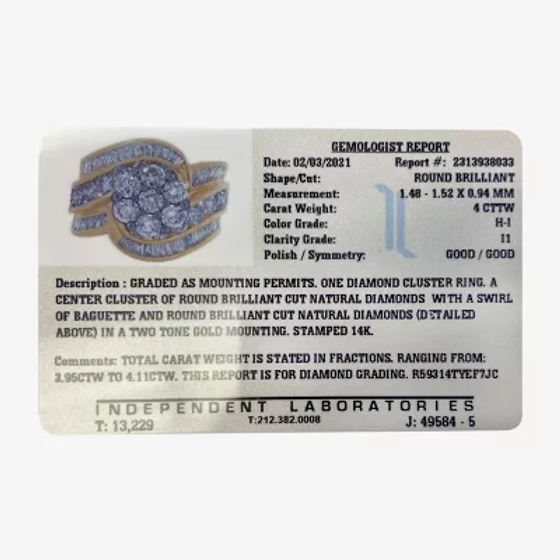 Womens 4 CT. T.W. Natural White Diamond 14K Gold Cluster Cocktail Ring