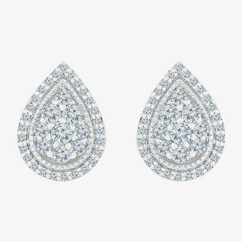 1/2 CT. T.W. Natural White Diamond 10K White Gold 10.5mm Pear Stud Earrings