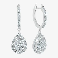 Womens 3/4 CT. T.W. Natural White Diamond 10K White Gold 26.3mm Pear Hoop Earrings