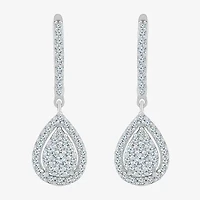 Womens 3/4 CT. T.W. Natural White Diamond 10K White Gold 26.3mm Pear Hoop Earrings