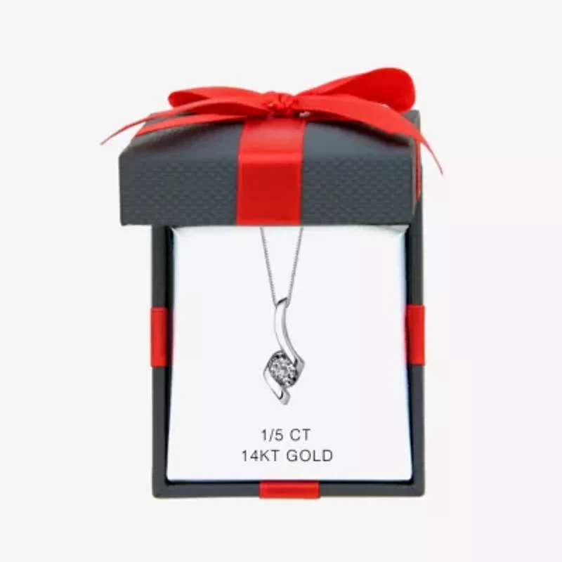 Sirena® 1/5 CT. Natural Diamond Solitaire Pendant 14K White Gold Ribbon Pendant Necklace