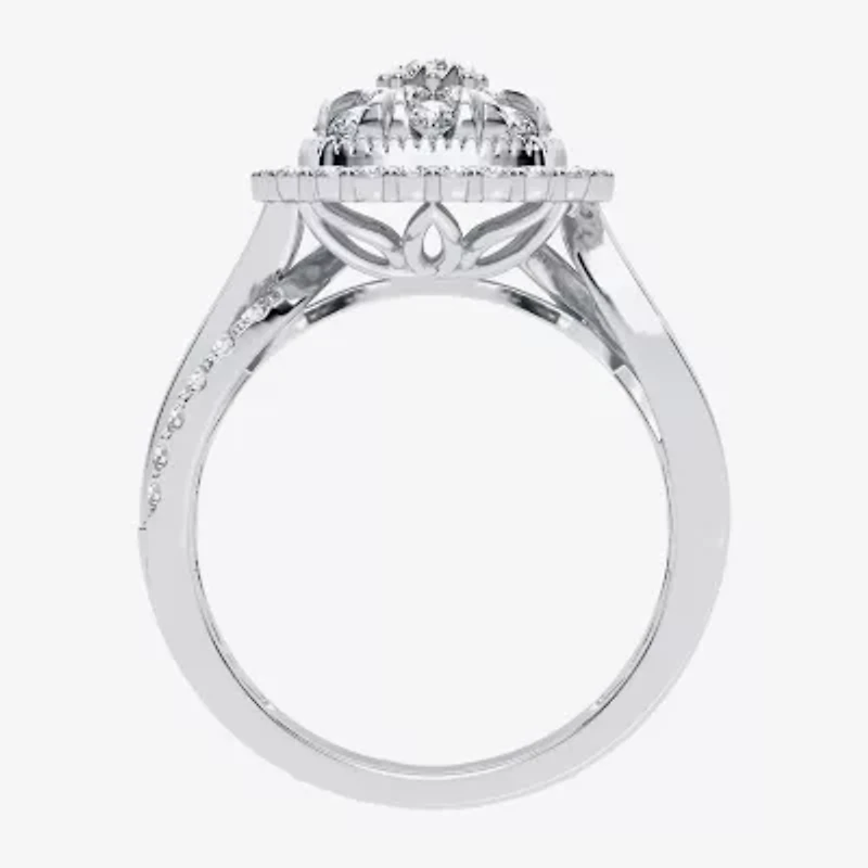 Womens / CT. T.W. Natural White Diamond 10K Gold Cushion Side Stone Halo Engagement Ring