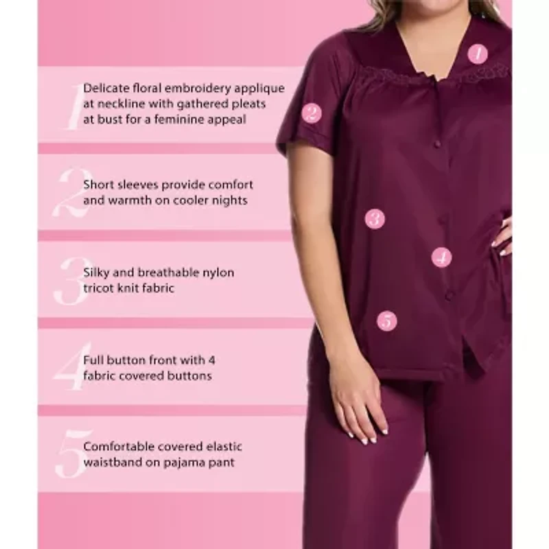 Exquisite Form Womens V-Neck Short Sleeve 2-pc. Plus Pajama Sets