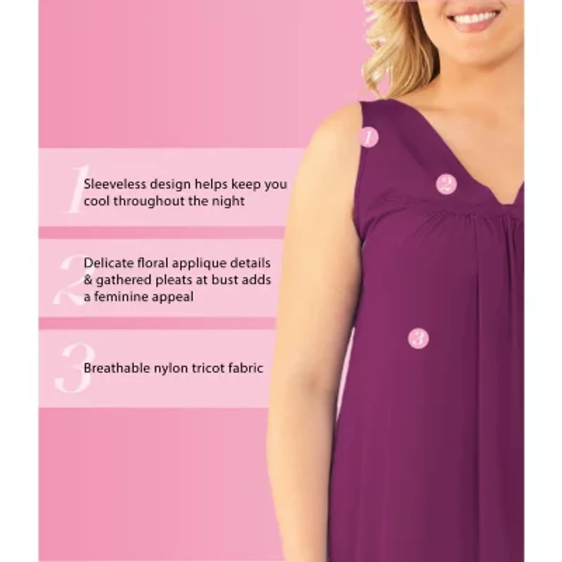 Exquisite Form Womens V Neck Sleeveless Plus Nightgown
