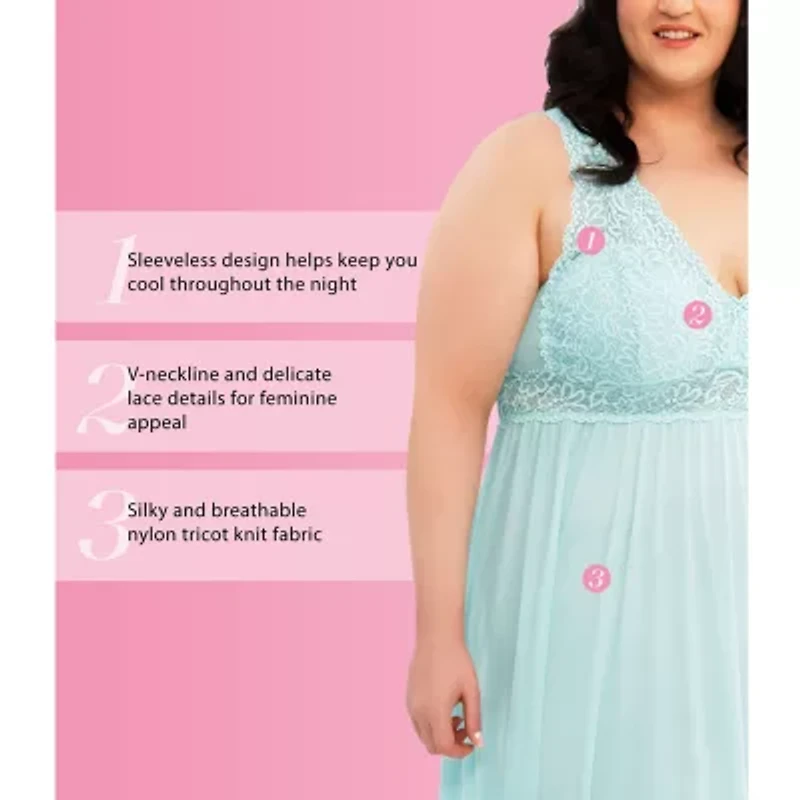Exquisite Form Womens V Neck Sleeveless Plus Nightgown