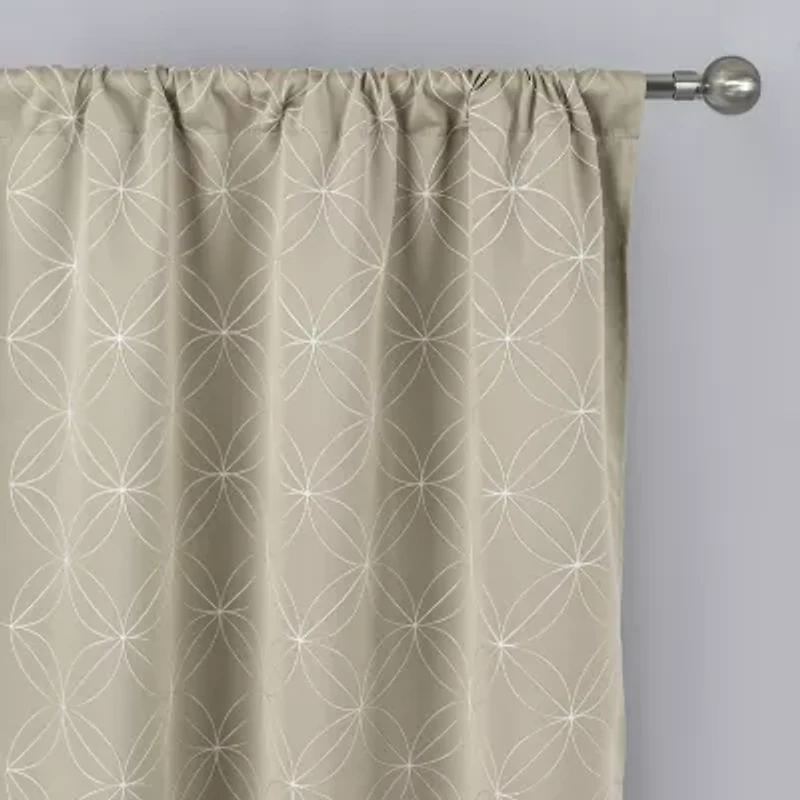 Regal Home Perth Geometric Embroidery Rod Pocket Blackout Set of 2 Curtain Panel