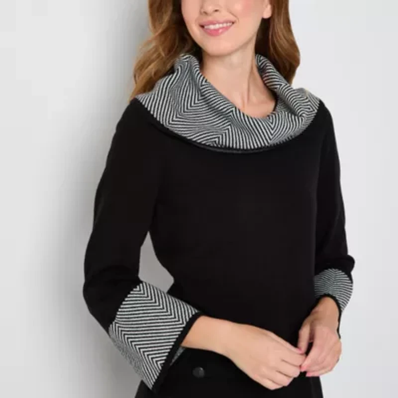 Jessica Howard Womens 3/4 Sleeve Chevron Sweater Dress Petite