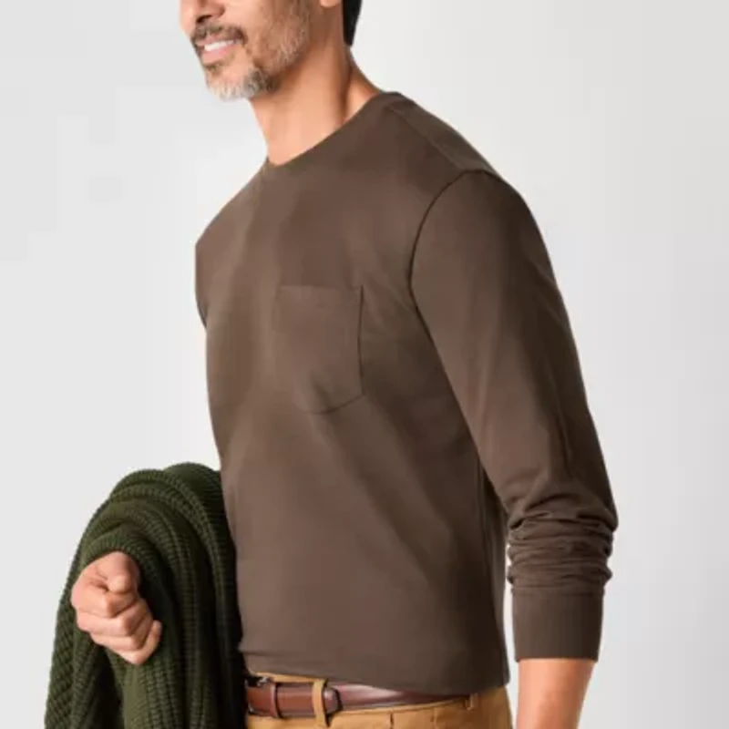 St. John's Bay Sueded Jersey Mens Crew Neck Long Sleeve T-Shirt