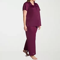 Exquisite Form Womens V-Neck Short Sleeve 2-pc. Plus Pajama Sets