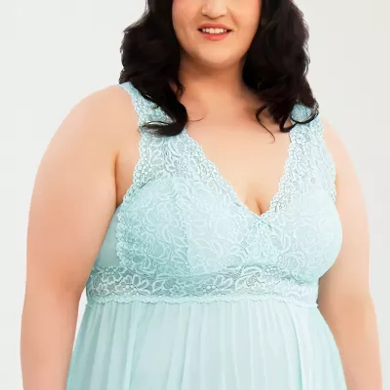 Exquisite Form Womens V Neck Sleeveless Plus Nightgown