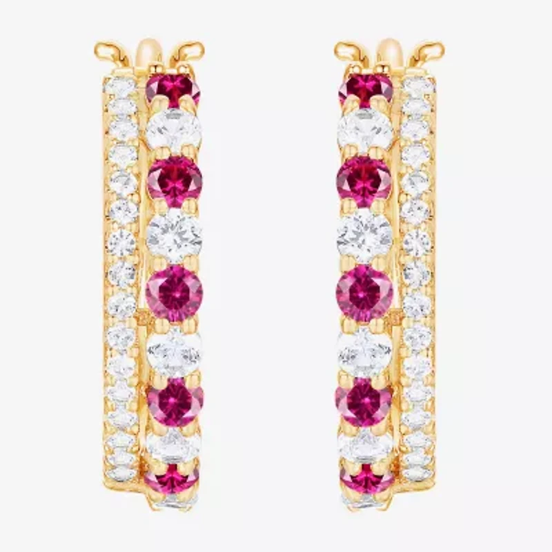 Womens Gemstone 14K Gold Over Silver 20mm Hoop Earrings