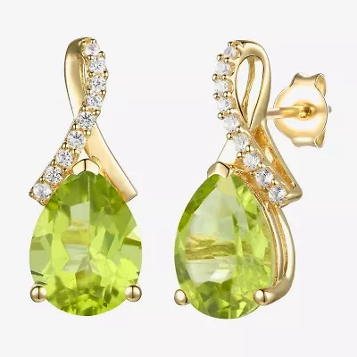 Womens Gemstone Sterling Silver or 14K Gold Over 14mm Pear Stud Earrings
