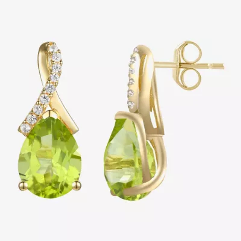 Womens Gemstone Sterling Silver or 14K Gold Over 14mm Pear Stud Earrings
