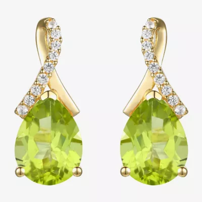Womens Gemstone Sterling Silver or 14K Gold Over 14mm Pear Stud Earrings