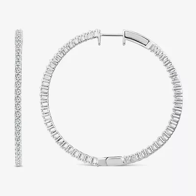 (G-H / Si2) Womens 3 CT. T.W. Lab Grown White Diamond 14K White Gold 2.1mm Hoop Earrings