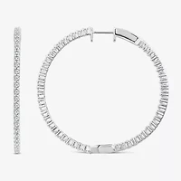 (G-H / Si2) Womens 3 CT. T.W. Lab Grown White Diamond 14K White Gold 2.1mm Hoop Earrings