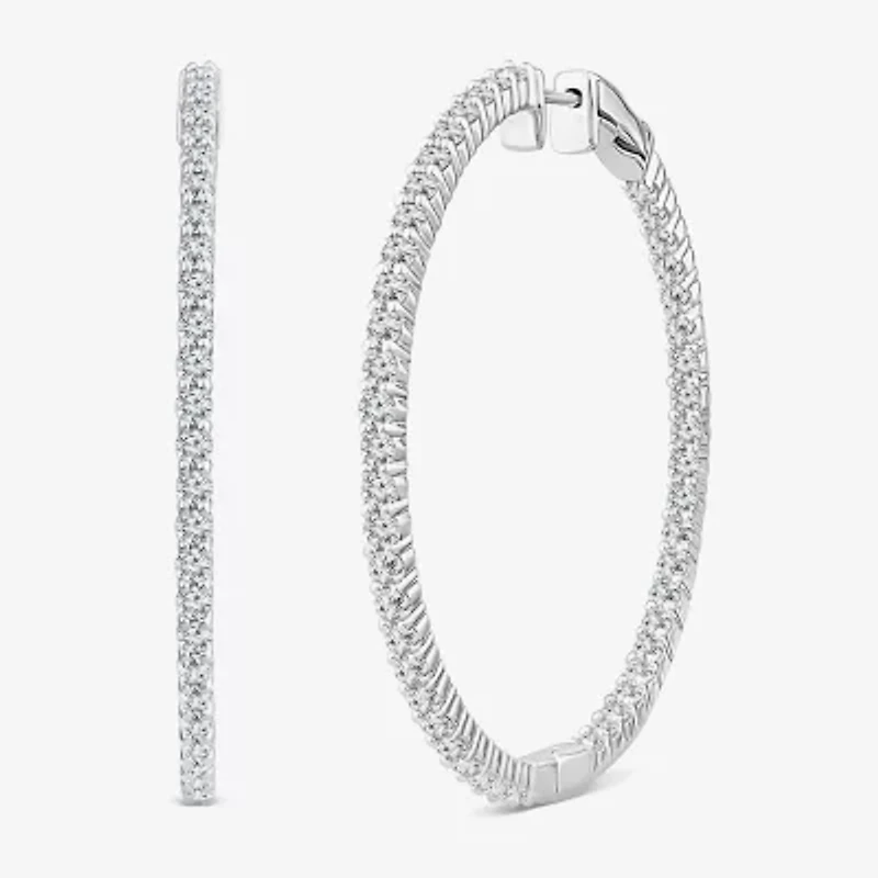 (G-H / Si2) Womens 3 CT. T.W. Lab Grown White Diamond 14K White Gold 2.1mm Hoop Earrings