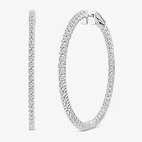 (G-H / Si2) Womens 3 CT. T.W. Lab Grown White Diamond 14K White Gold 2.1mm Hoop Earrings
