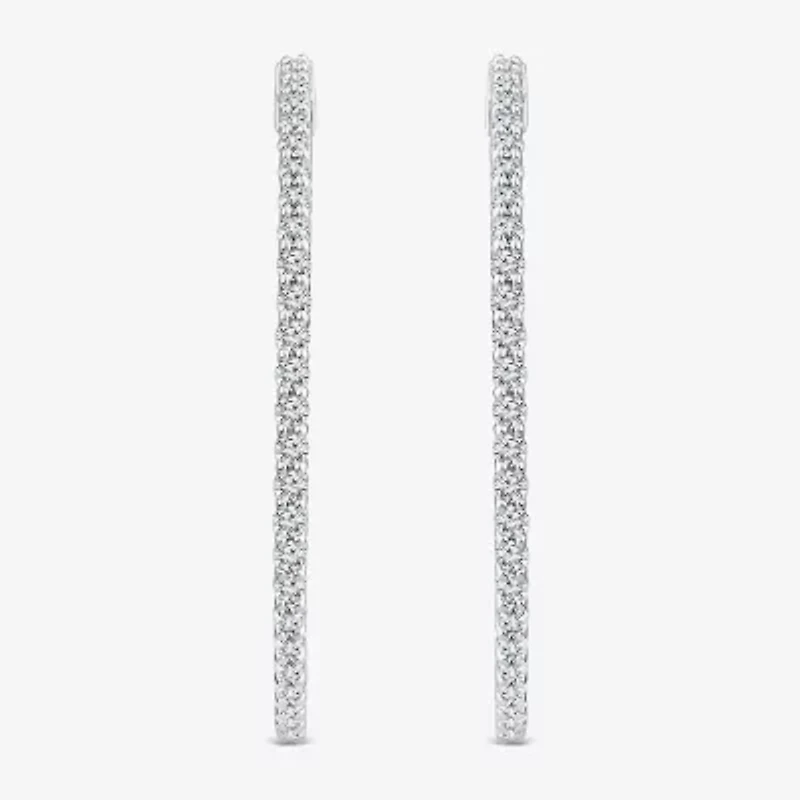 (G-H / Si2) Womens 3 CT. T.W. Lab Grown White Diamond 14K White Gold 2.1mm Hoop Earrings