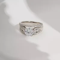 Diamonart Womens Cubic Zirconia Sterling Silver Side Stone -Stone Bridal Set