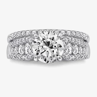 Diamonart Womens Cubic Zirconia Sterling Silver Side Stone -Stone Bridal Set