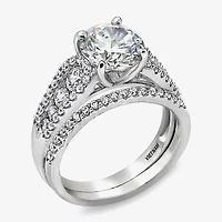 Diamonart Womens Cubic Zirconia Sterling Silver Side Stone -Stone Bridal Set