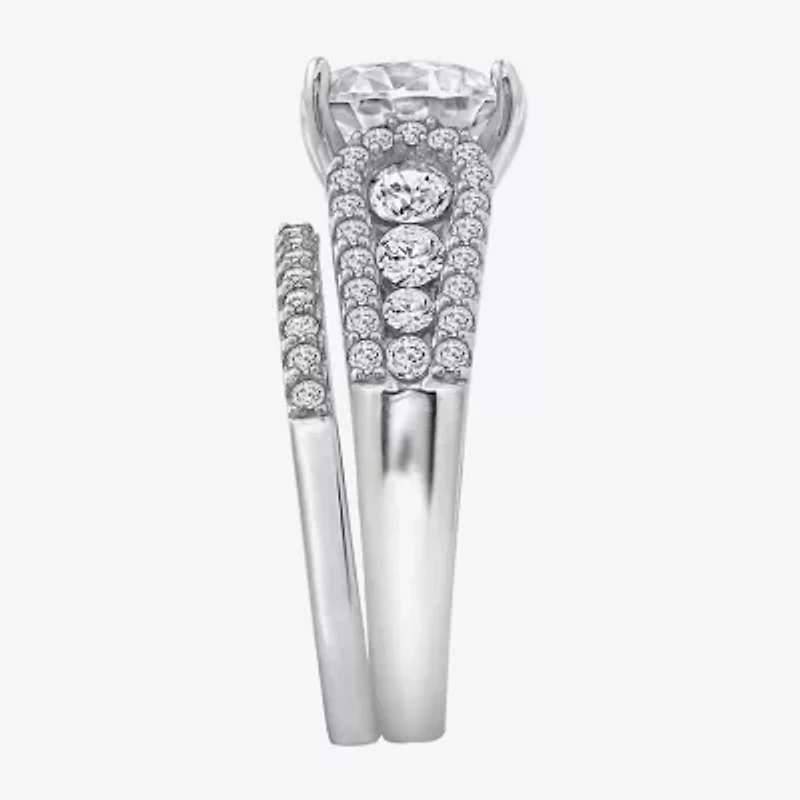 Diamonart Womens Cubic Zirconia Sterling Silver Side Stone -Stone Bridal Set