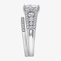 Diamonart Womens Cubic Zirconia Sterling Silver Side Stone -Stone Bridal Set