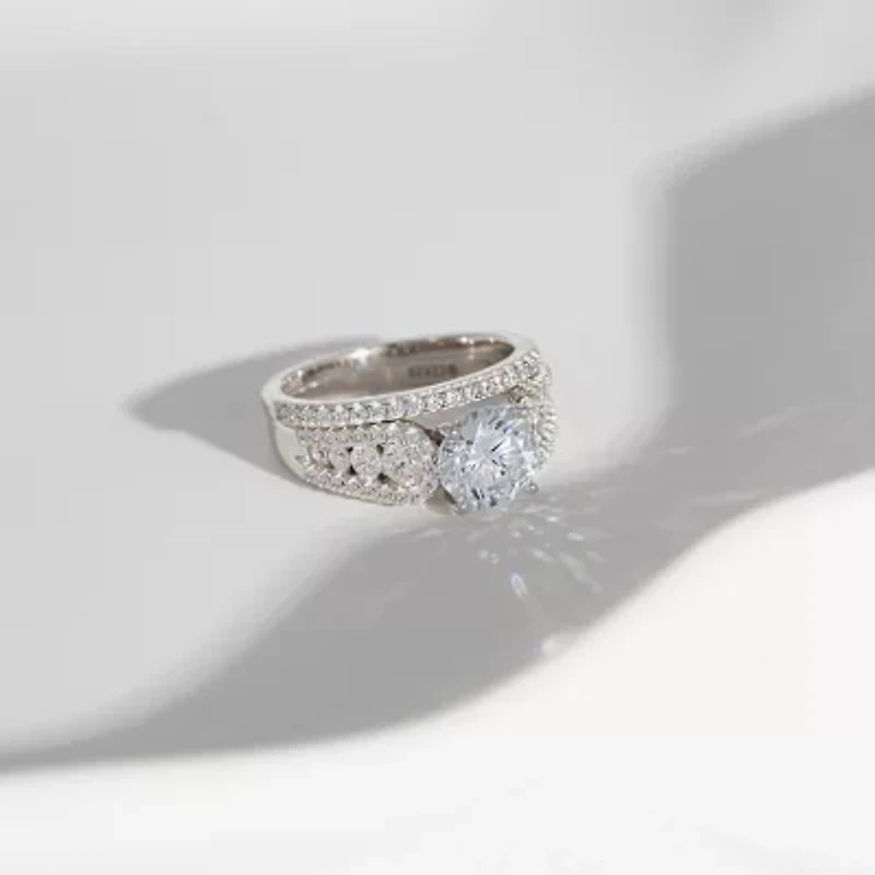 Diamonart Womens Cubic Zirconia Sterling Silver Side Stone -Stone Bridal Set