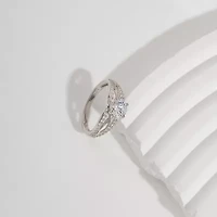 Diamonart Womens Cubic Zirconia Sterling Silver Side Stone Engagement Ring