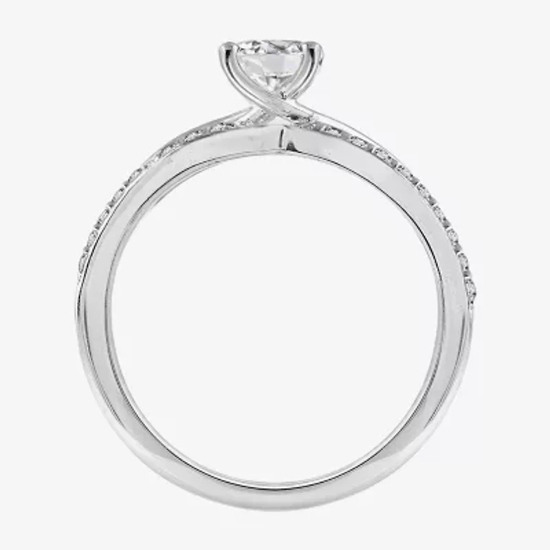 Diamonart Womens Cubic Zirconia Sterling Silver Side Stone Engagement Ring