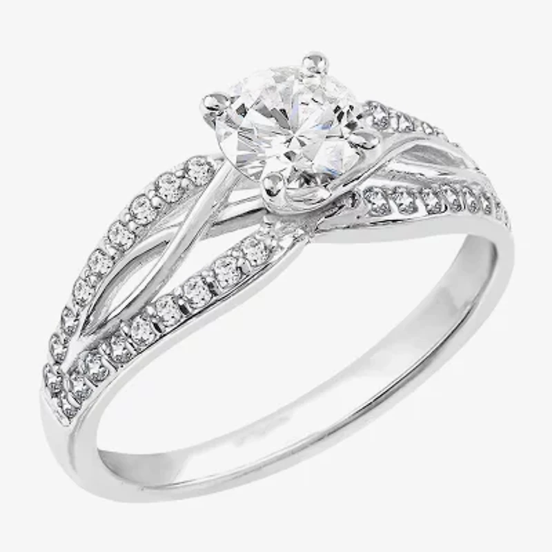 Diamonart Womens Cubic Zirconia Sterling Silver Side Stone Engagement Ring
