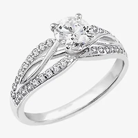 Diamonart Womens Cubic Zirconia Sterling Silver Side Stone Engagement Ring